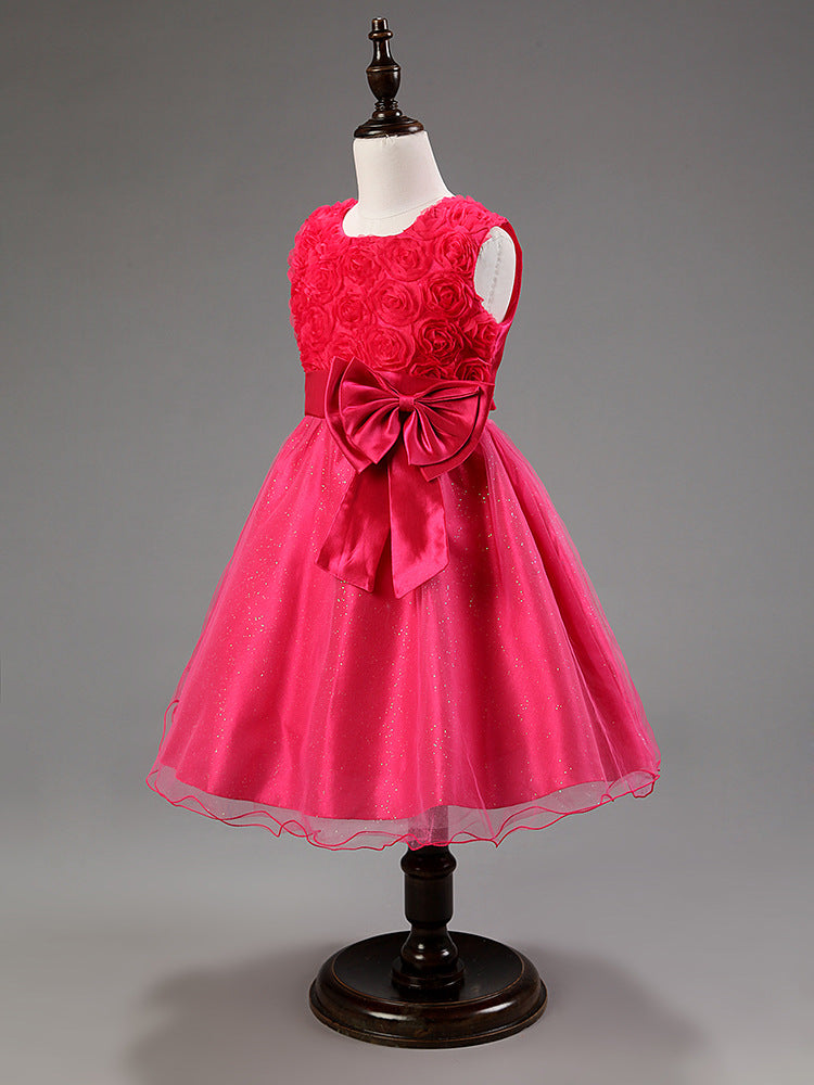 3D Rose Flower Princess Girls Dresses