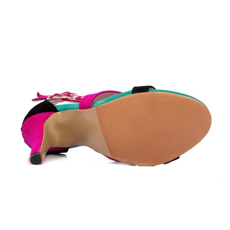 Women Summer Velvet Constract High Heels Sandals-STYLEGOING