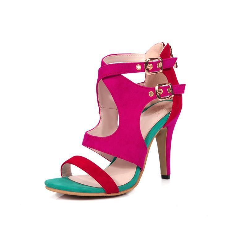 Women Summer Velvet Constract High Heels Sandals-STYLEGOING