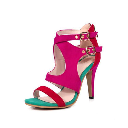 Women Summer Velvet Constract High Heels Sandals-STYLEGOING