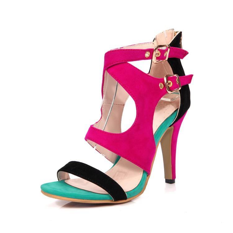 Women Summer Velvet Constract High Heels Sandals-STYLEGOING