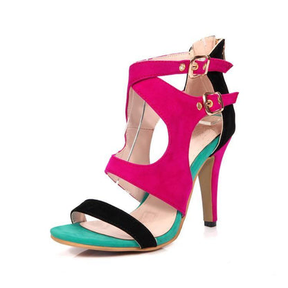 Women Summer Velvet Constract High Heels Sandals-STYLEGOING
