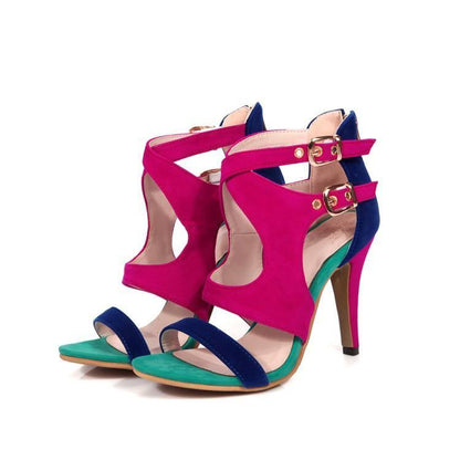 Women Summer Velvet Constract High Heels Sandals-STYLEGOING