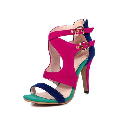 Women Summer Velvet Constract High Heels Sandals-STYLEGOING