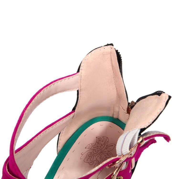 Women Summer Velvet Constract High Heels Sandals-STYLEGOING