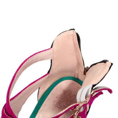 Women Summer Velvet Constract High Heels Sandals-STYLEGOING