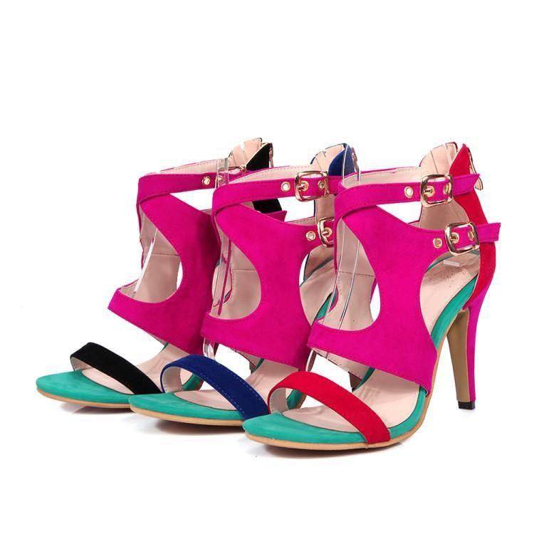 Women Summer Velvet Constract High Heels Sandals-STYLEGOING