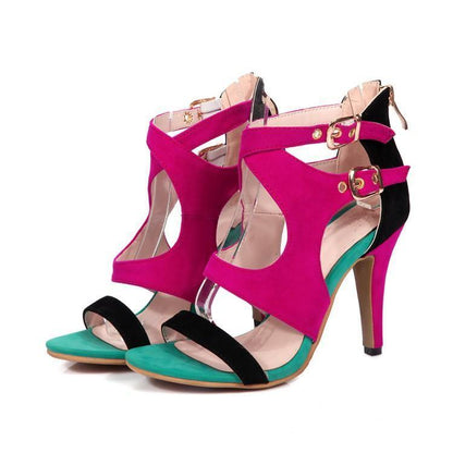 Women Summer Velvet Constract High Heels Sandals-STYLEGOING
