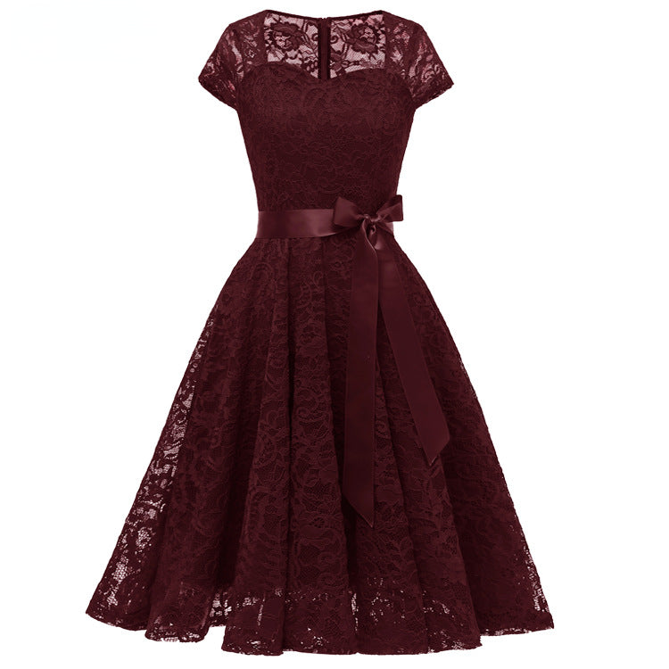 Elegant Short Sleeves Midi Lace Dresses