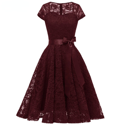 Elegant Short Sleeves Midi Lace Dresses