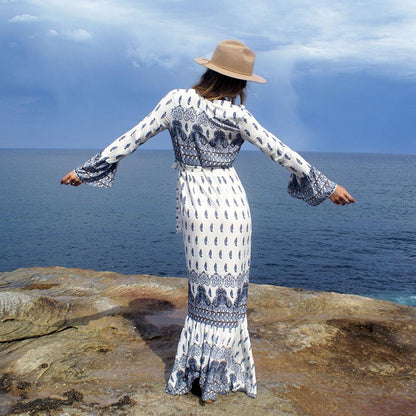Long Sleeves Split Front Bohemia Dresses-STYLEGOING