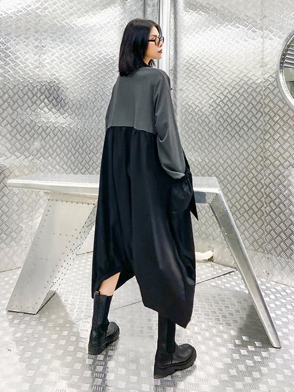 Loose Split-Joint Round-Neck Long Dress-STYLEGOING