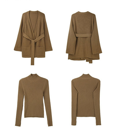 Fashion Women Knitting Cardigan Basic Top and Pants Sets