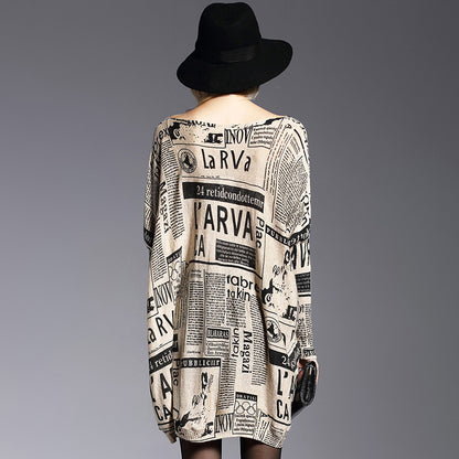 Women Newpaper Print Knitting Pullover Sweaters