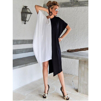 Asymmetric Split-Joint Batwing Sleeve Dress-STYLEGOING