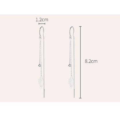 Leaf Design Sterling Sliver Long Tassel Earrings for Women