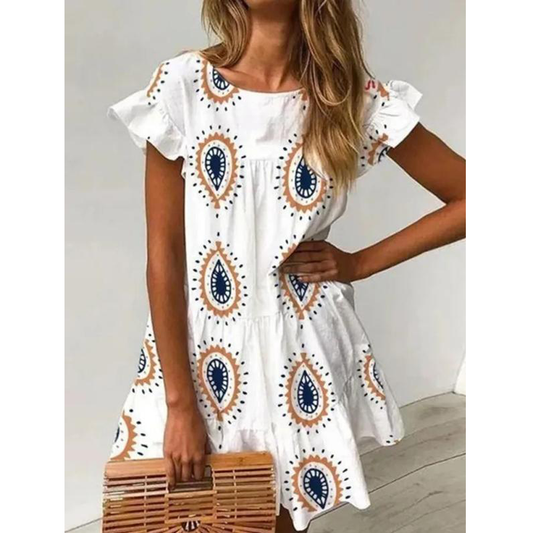 Falbala Short Sleeve Mini/Short Dress-STYLEGOING