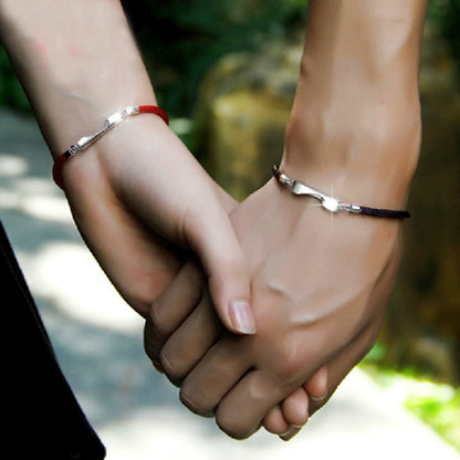 Heart Shape Designed Romatic Couple Silver Bracelets