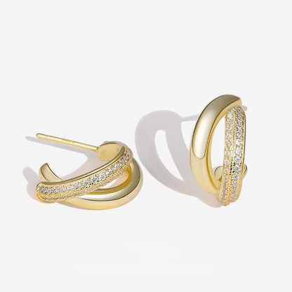 Diamond Inlay Designed Sterling Silver Stud Earrings for Women