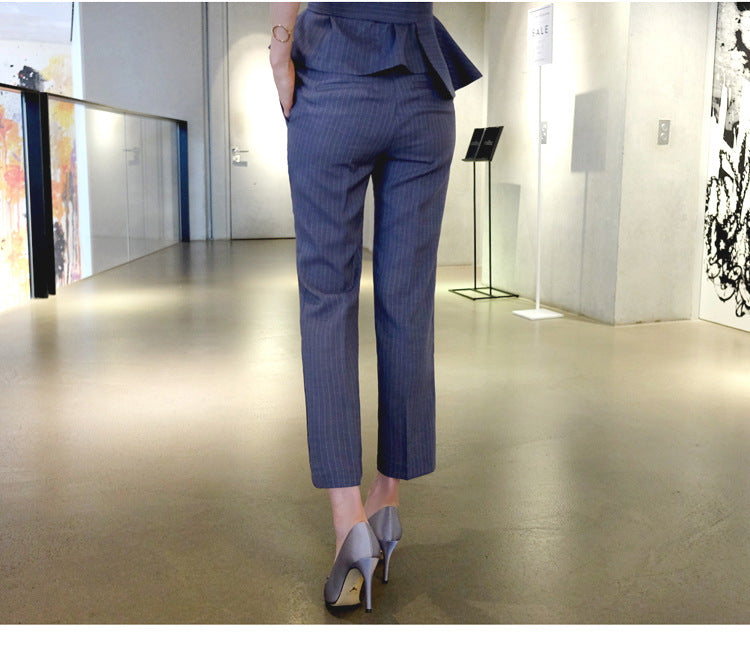 Fashion Ruffled Women Vest & Pants Office Lady Outfits