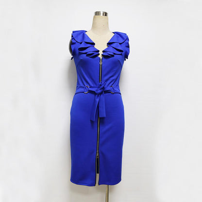 Sexy Ruffled V Neck Fashion Bodycon Dresses-STYLEGOING