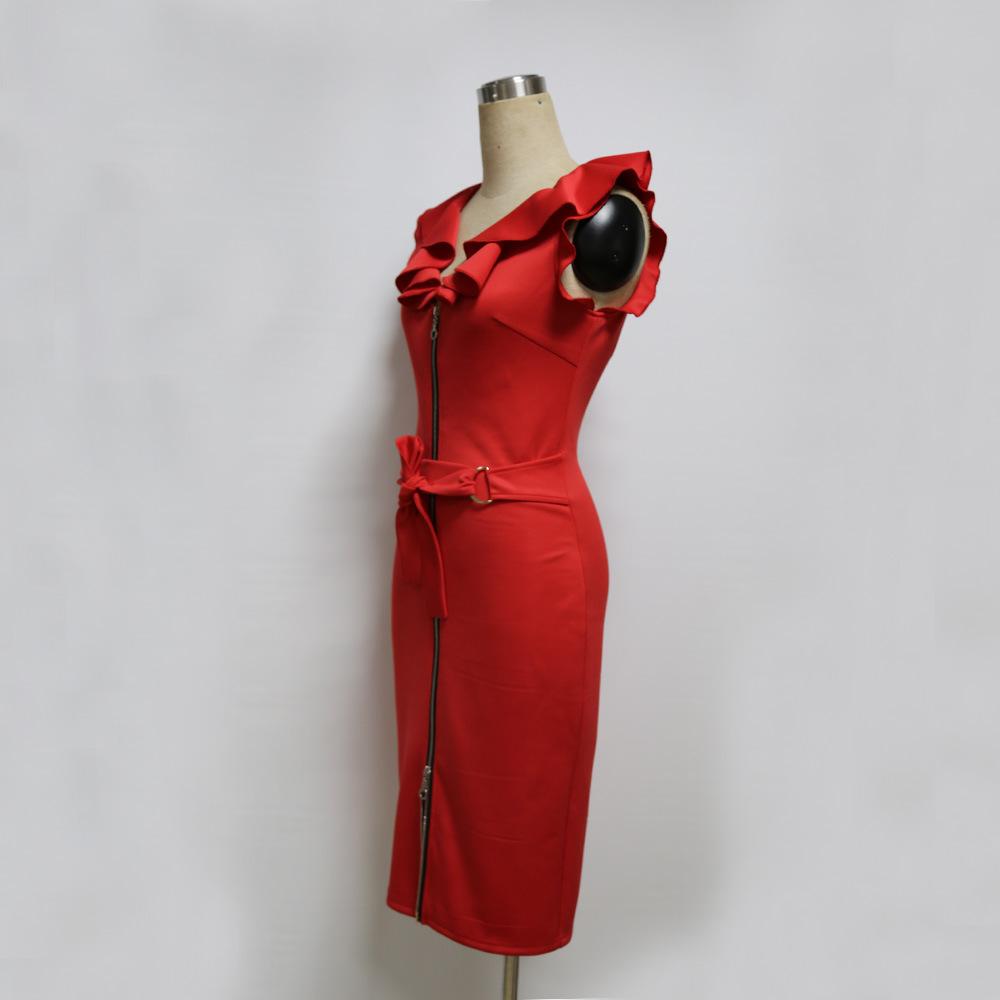 Sexy Ruffled V Neck Fashion Bodycon Dresses-STYLEGOING
