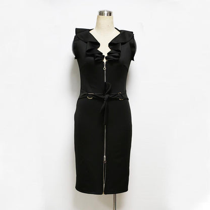 Sexy Ruffled V Neck Fashion Bodycon Dresses-STYLEGOING