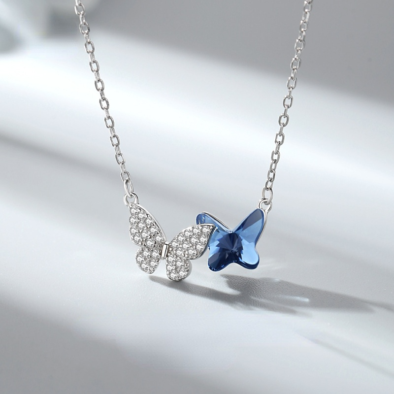 Fashion Double Butterfly Design Sterling Sliver Necklace