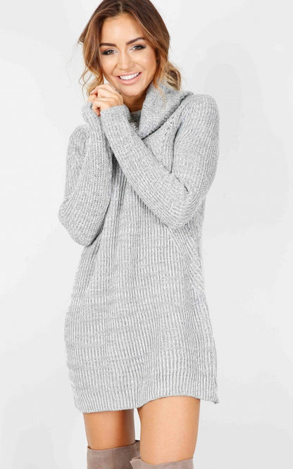 Casual High Neck Winter Long Sleeves Short Knitting Dresses