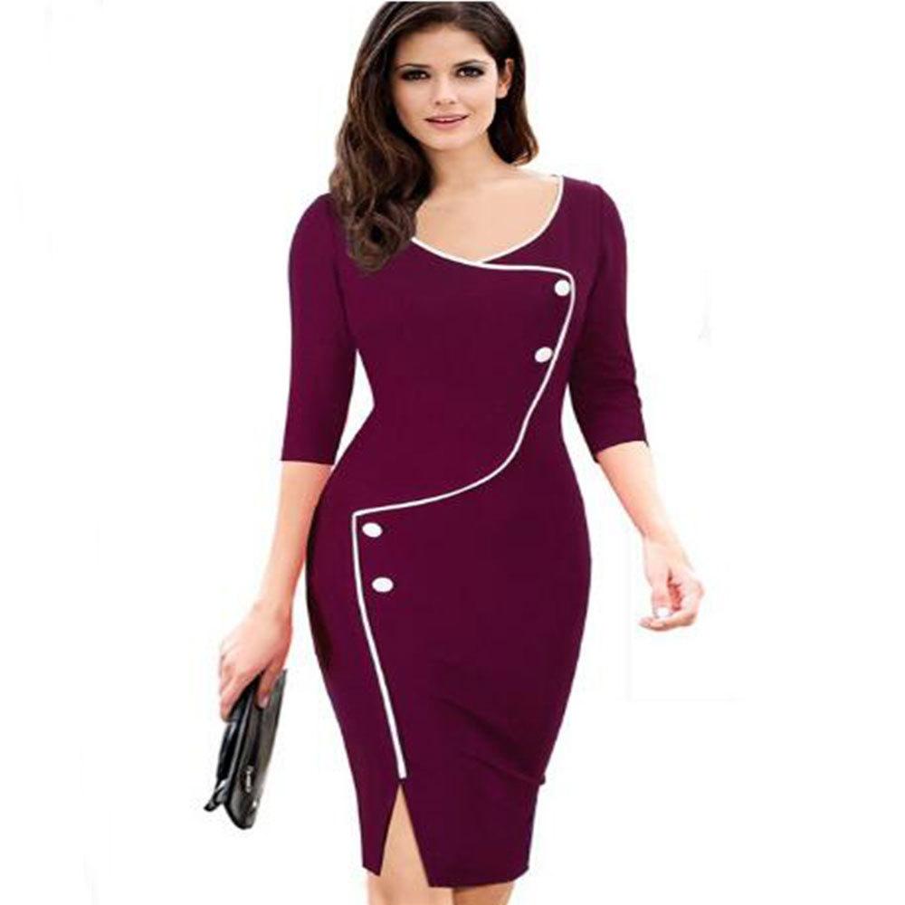 Sexy Women Deep V Neck Split Pencil Dresses-STYLEGOING