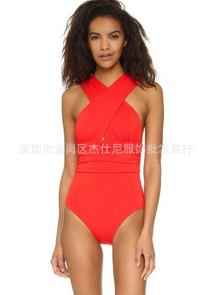 Women V Neck Cross One Piece Swimsuits-STYLEGOING