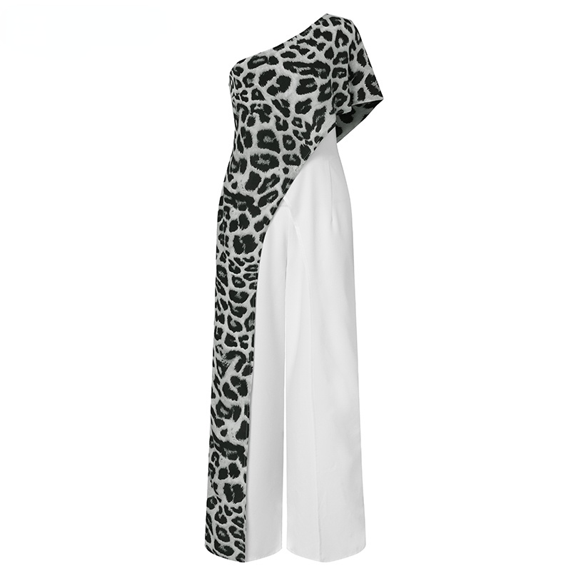 Sexy One Shoulder Leopard Print  Long Women Jumpsuits