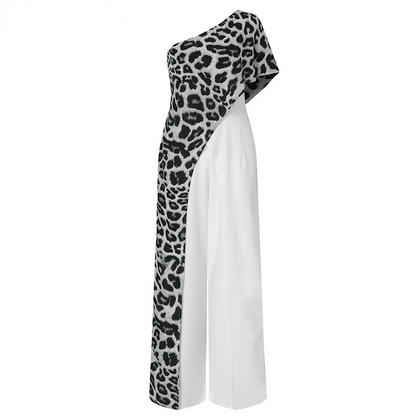 Sexy One Shoulder Leopard Print  Long Women Jumpsuits