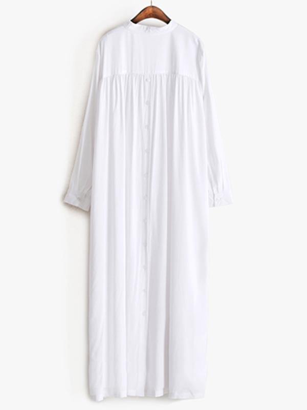 Solid Lapel Long Shirt Dress-STYLEGOING