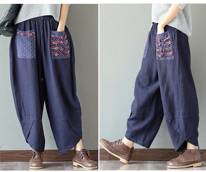 Vintage Linen Wide Legs Pants for Women