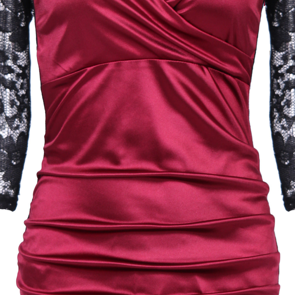 Elegant V Neck Lace Bodycon Women Dresses