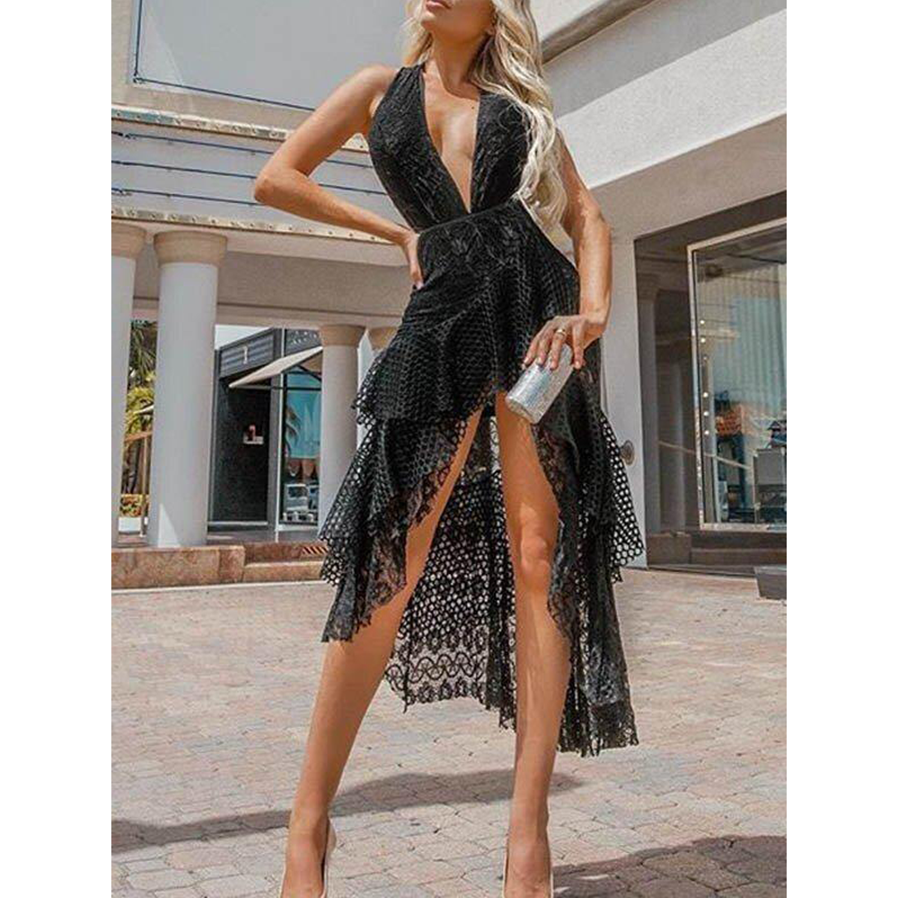 Black Irregular Sleeveless Mini Dresses-STYLEGOING