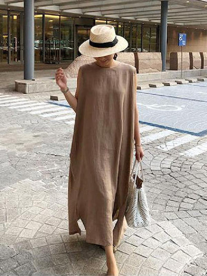 Simple Loose Sleeveless Long Dress-STYLEGOING