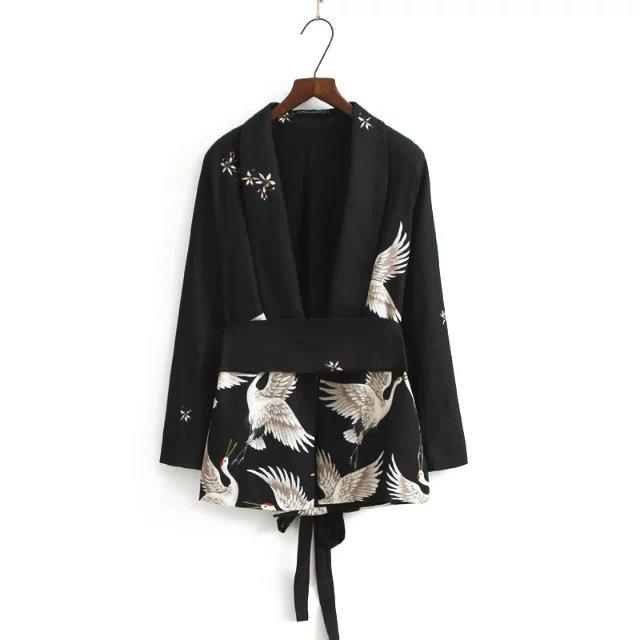 Summer Red-crowned Crane Ankle Length Pans and Blazer Suits-STYLEGOING