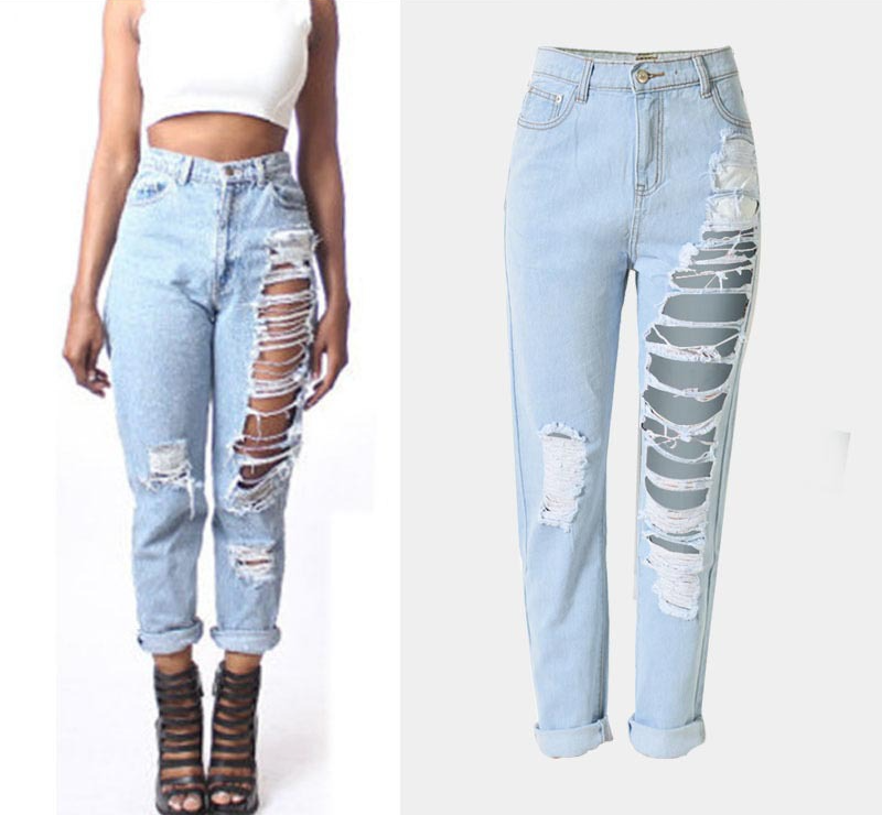 Women Broken Hole Ankle Length Jean Pants-STYLEGOING