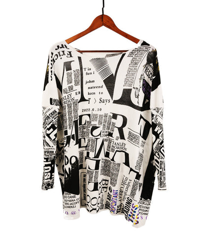 Casual Newspaper Pattern Women Loose Long Sleeves Shirts