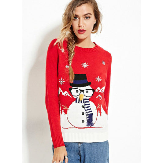 Christmas Snowman Design Long Sleeves Sweaters