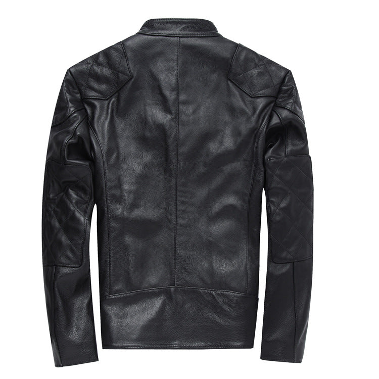 Fashion Stand Collar Cowhide Leather Jacket Coats for Men