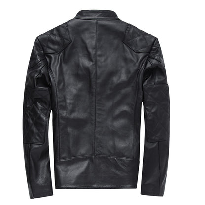 Fashion Stand Collar Cowhide Leather Jacket Coats for Men