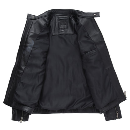 Fashion Stand Collar Cowhide Leather Jacket Coats for Men