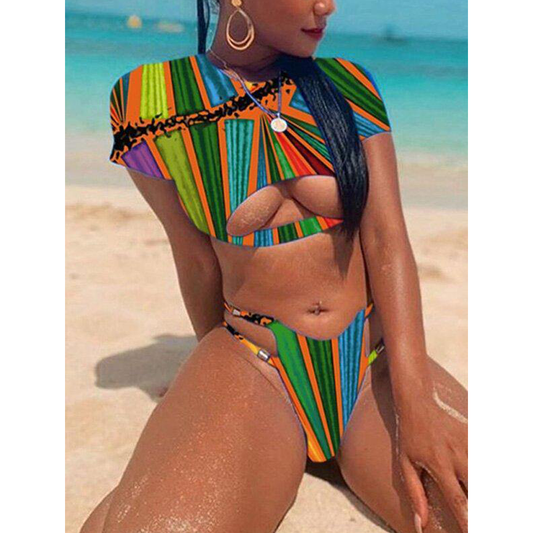 Contrast Color Hollow Tankini Swimwear-STYLEGOING