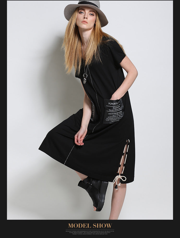 Designed Black Summer Short Sleeves Shift Dresses
