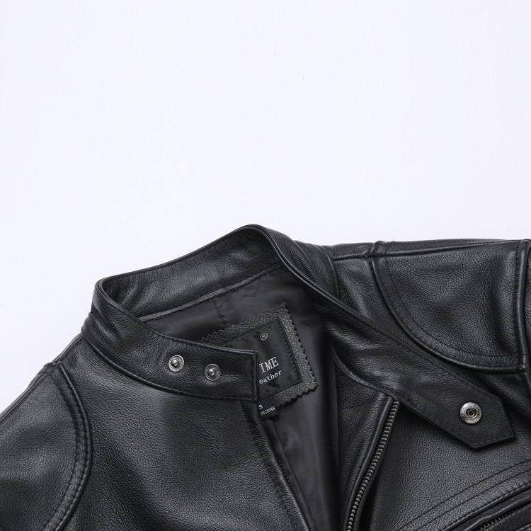 Casual Black Motorcycle Cowhide Leather Jackets for Men
