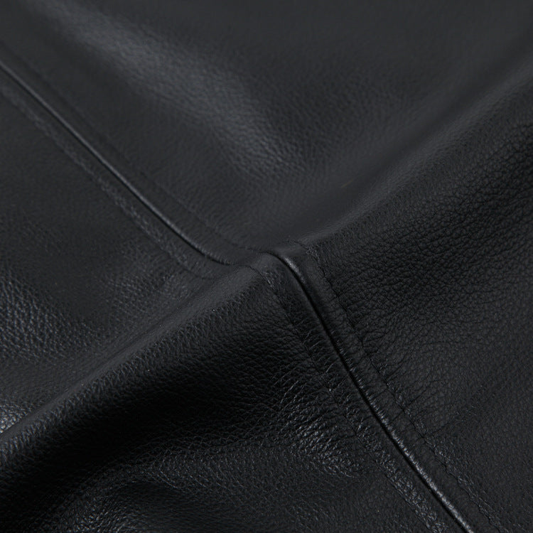 Casual Black Motorcycle Cowhide Leather Jackets for Men