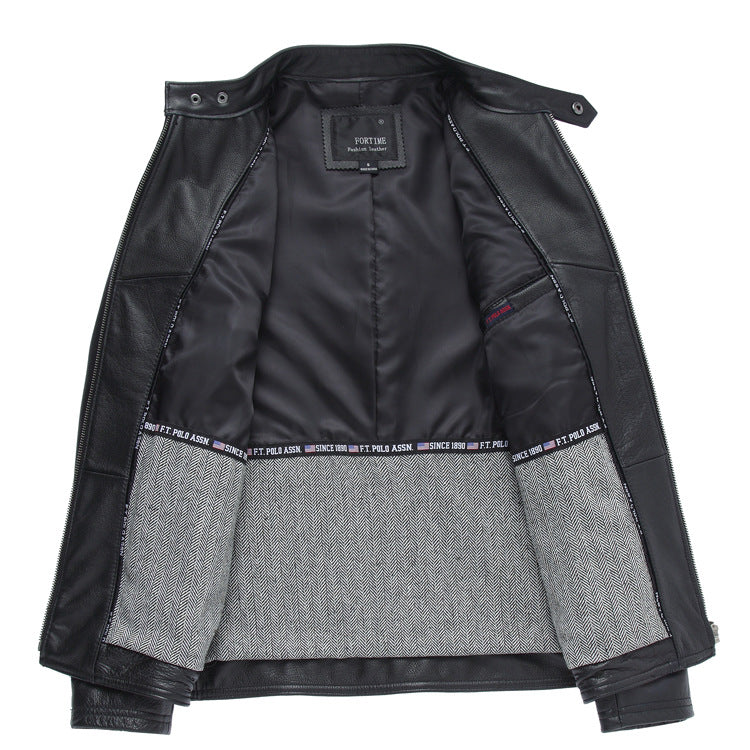Casual Black Motorcycle Cowhide Leather Jackets for Men